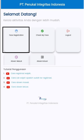 Menu Face Registration Pehadir AI
