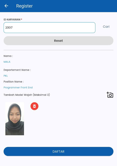 Contoh Registrasi Wajah Pehadir AI