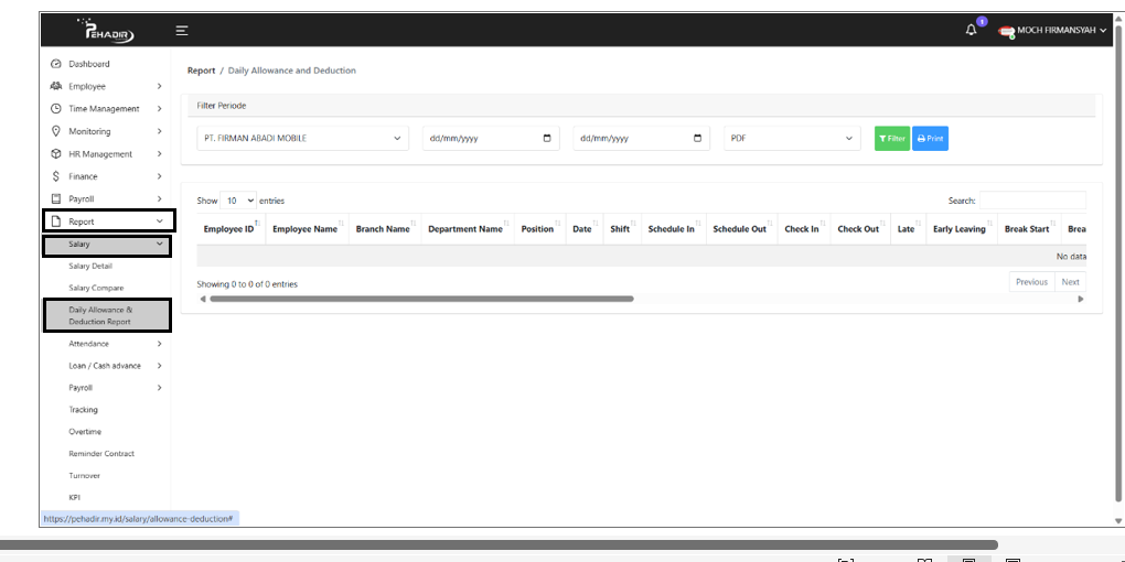 Menu Daily Allowance and Deduction Report
