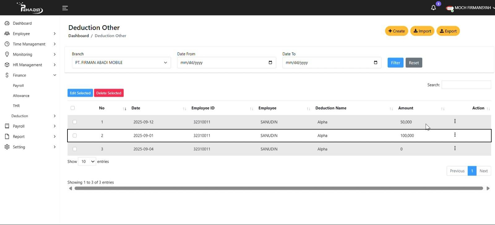 Fitur Deduction Other