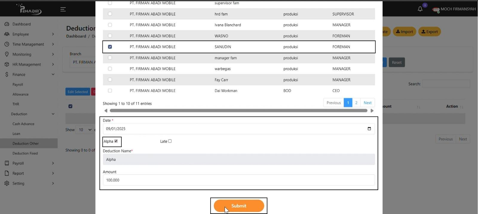 Fitur Deduction Other