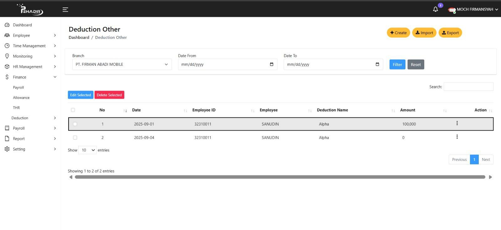 Fitur Deduction Other