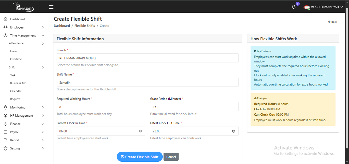 Fitur Flexible Shift