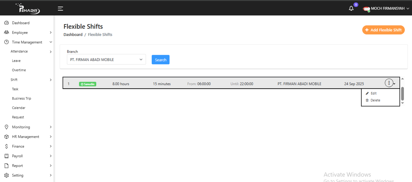 Fitur Flexible Shift