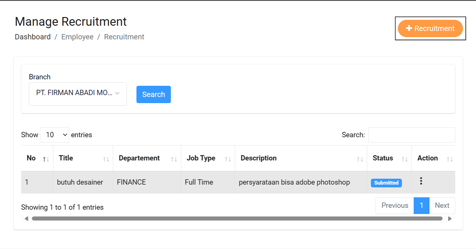 Fitur Input Lowongan