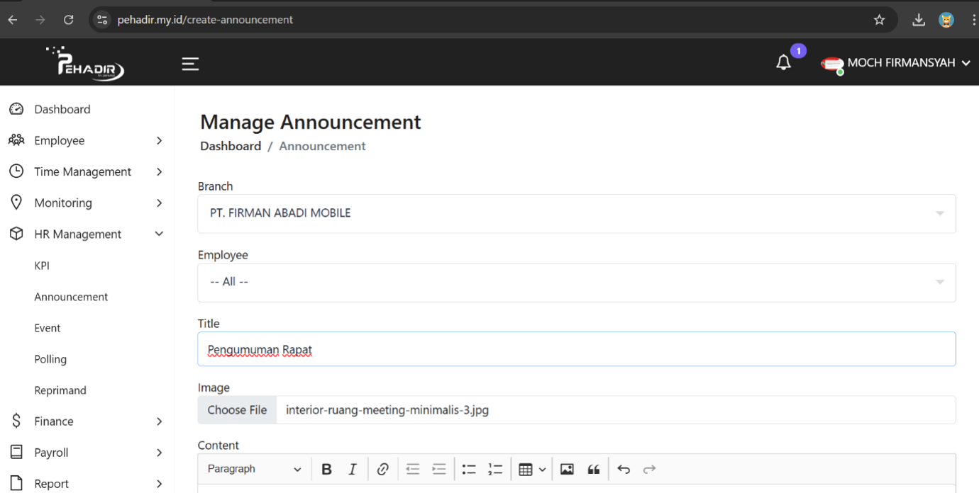 Fitur Manage Announcement