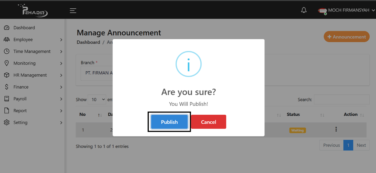 Fitur Manage Announcement