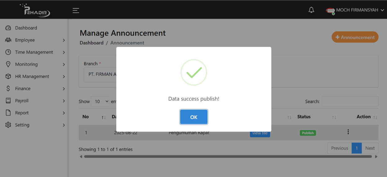 Fitur Manage Announcement