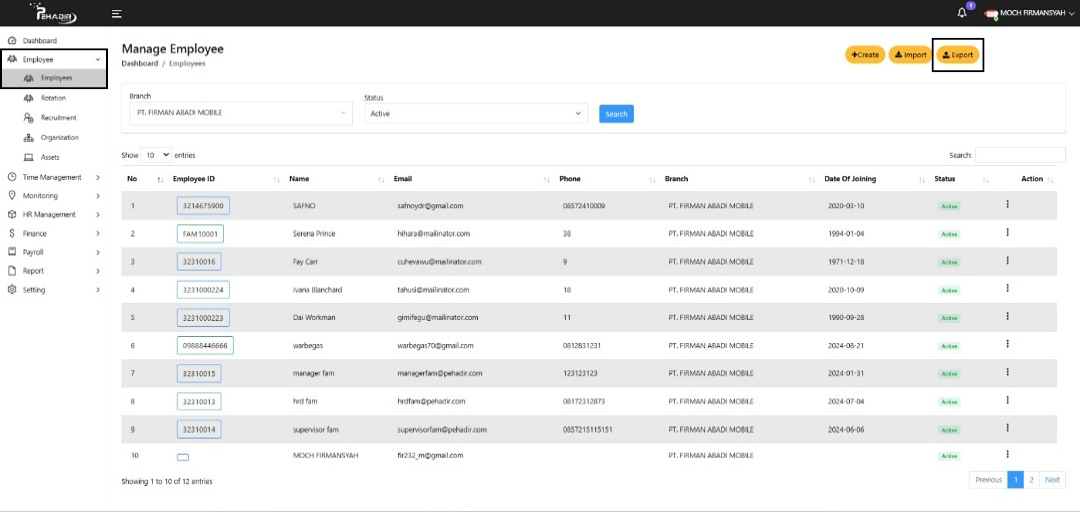 Fitur Manage Employee
