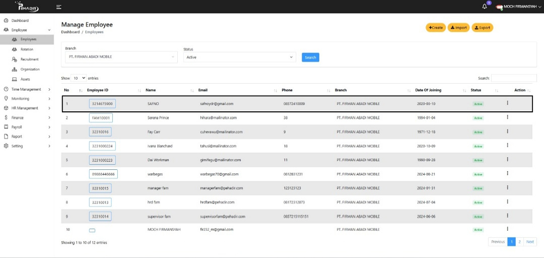 Fitur Manage Employee