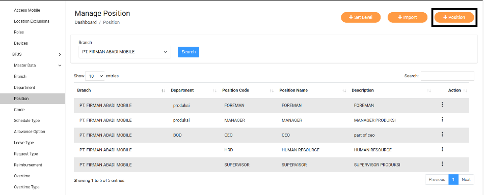 Fitur Manage Position