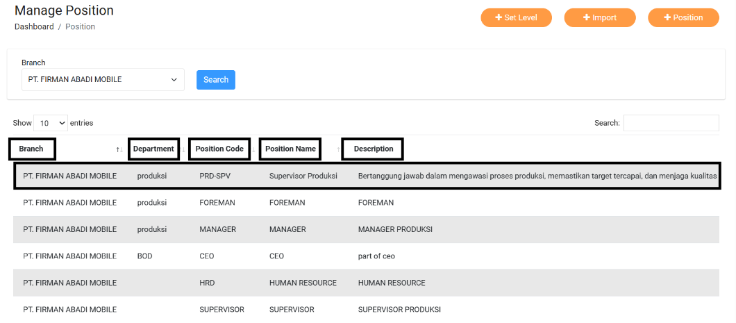 Fitur Manage Position