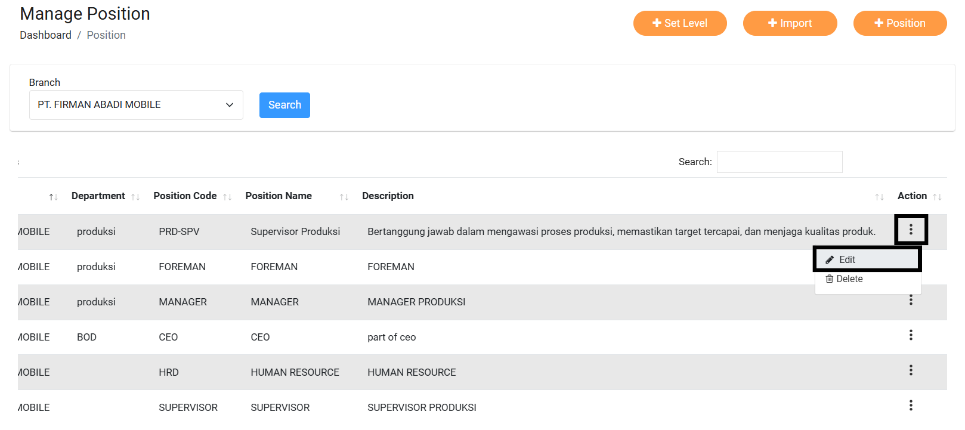 Fitur Manage Position