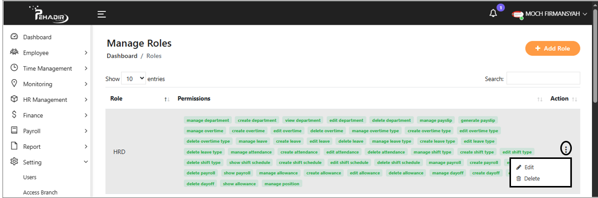 Edit Delete Role
