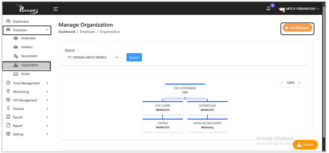 Menu Organization Pehadir