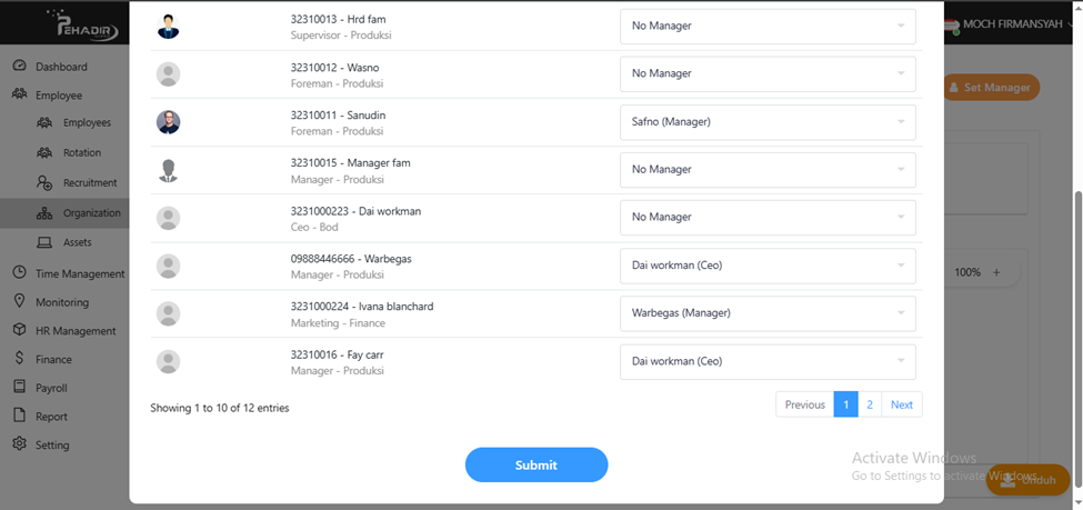 Submit Struktur Organisasi Pehadir