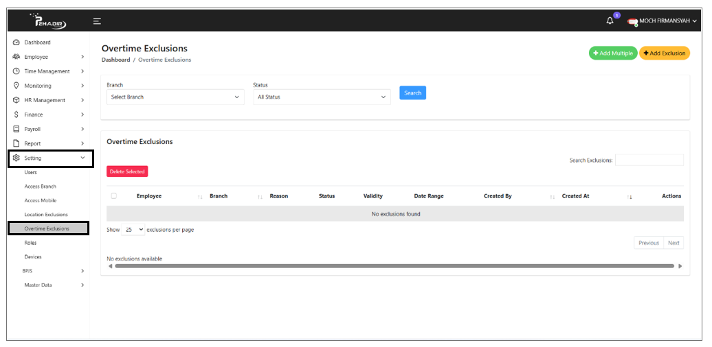 Menu Overtime Exclusion