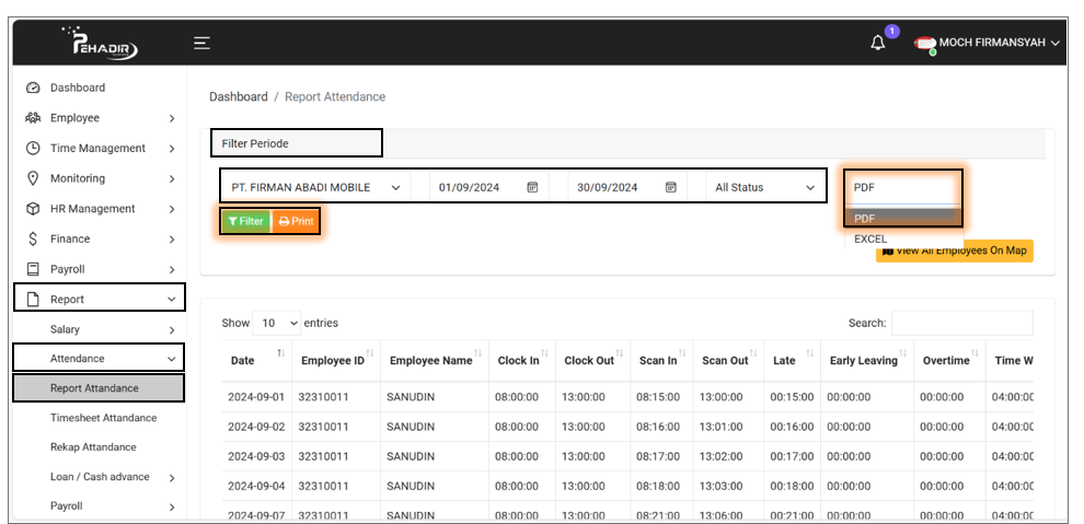 Filter Report Attendance