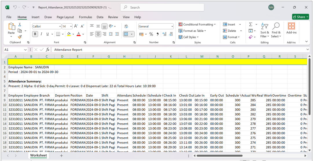 Detail Laporan Report Attendance