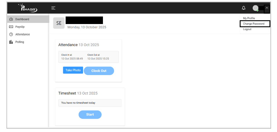Menu Dropdown Change Password