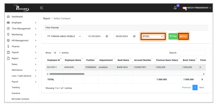 Print Salary Compare Report