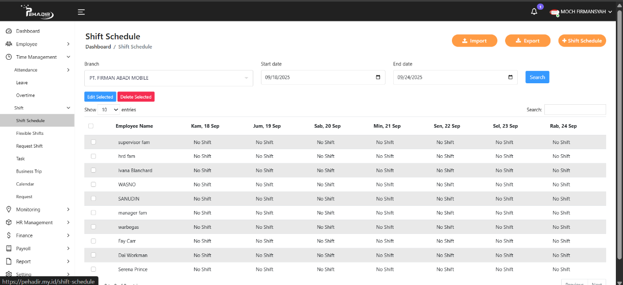 Fitur Shift Schedule