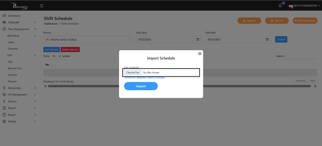 Fitur Shift Schedule