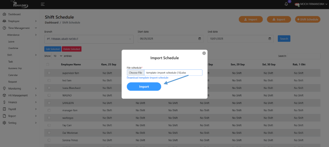Fitur Shift Schedule