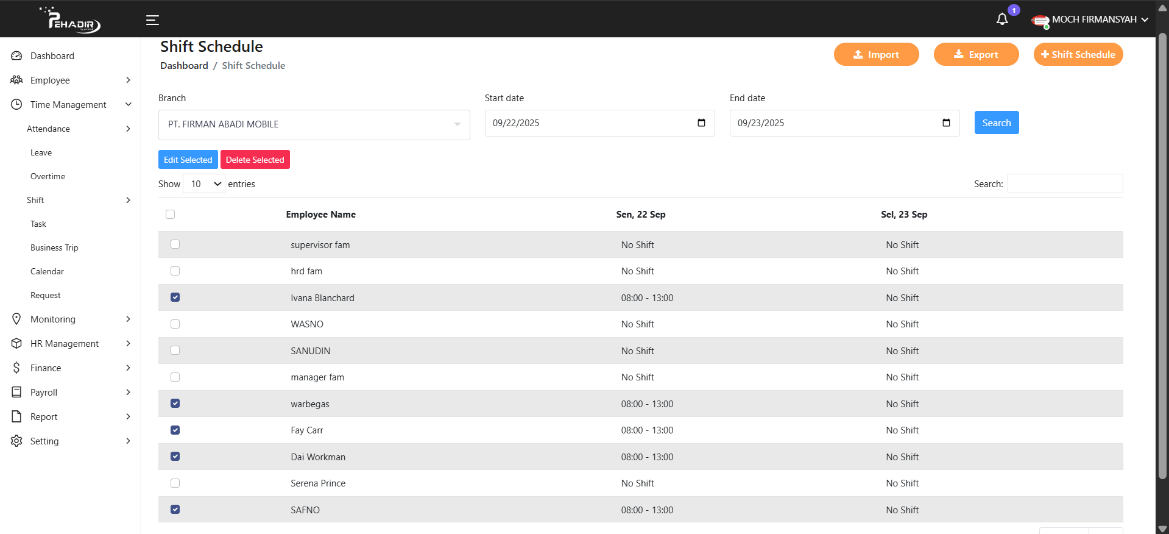 Fitur Shift Schedule