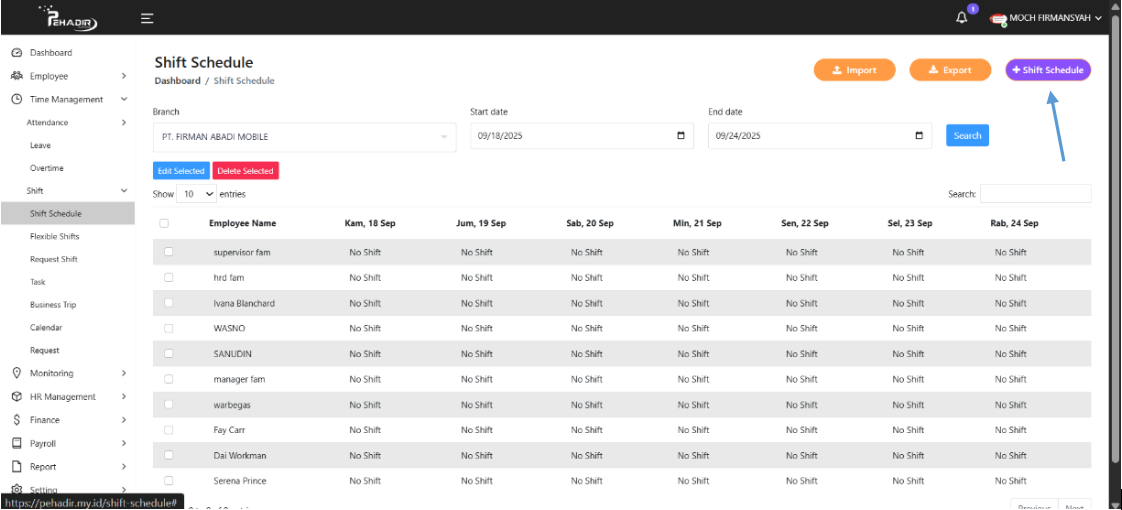 Fitur Shift Schedule