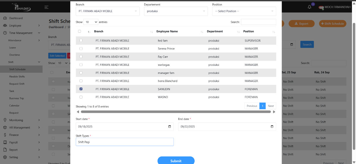 Fitur Shift Schedule