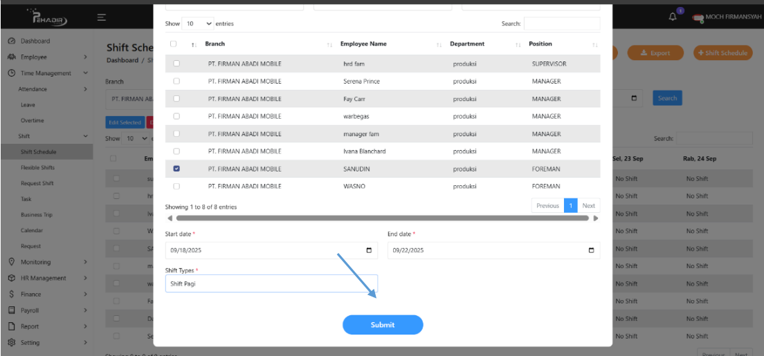 Fitur Shift Schedule