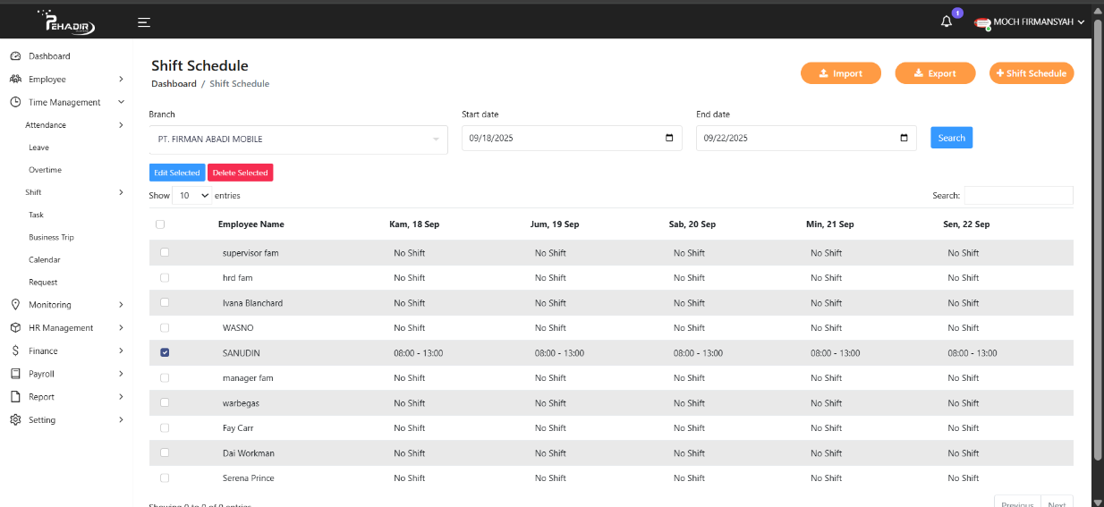 Fitur Shift Schedule