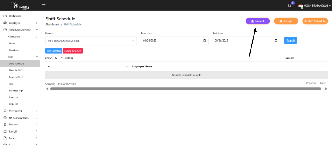 Fitur Shift Schedule