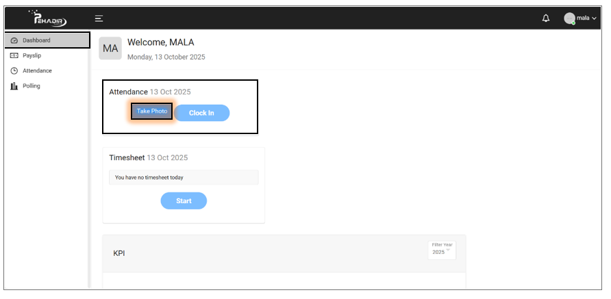 Halaman Dashboard Attendance